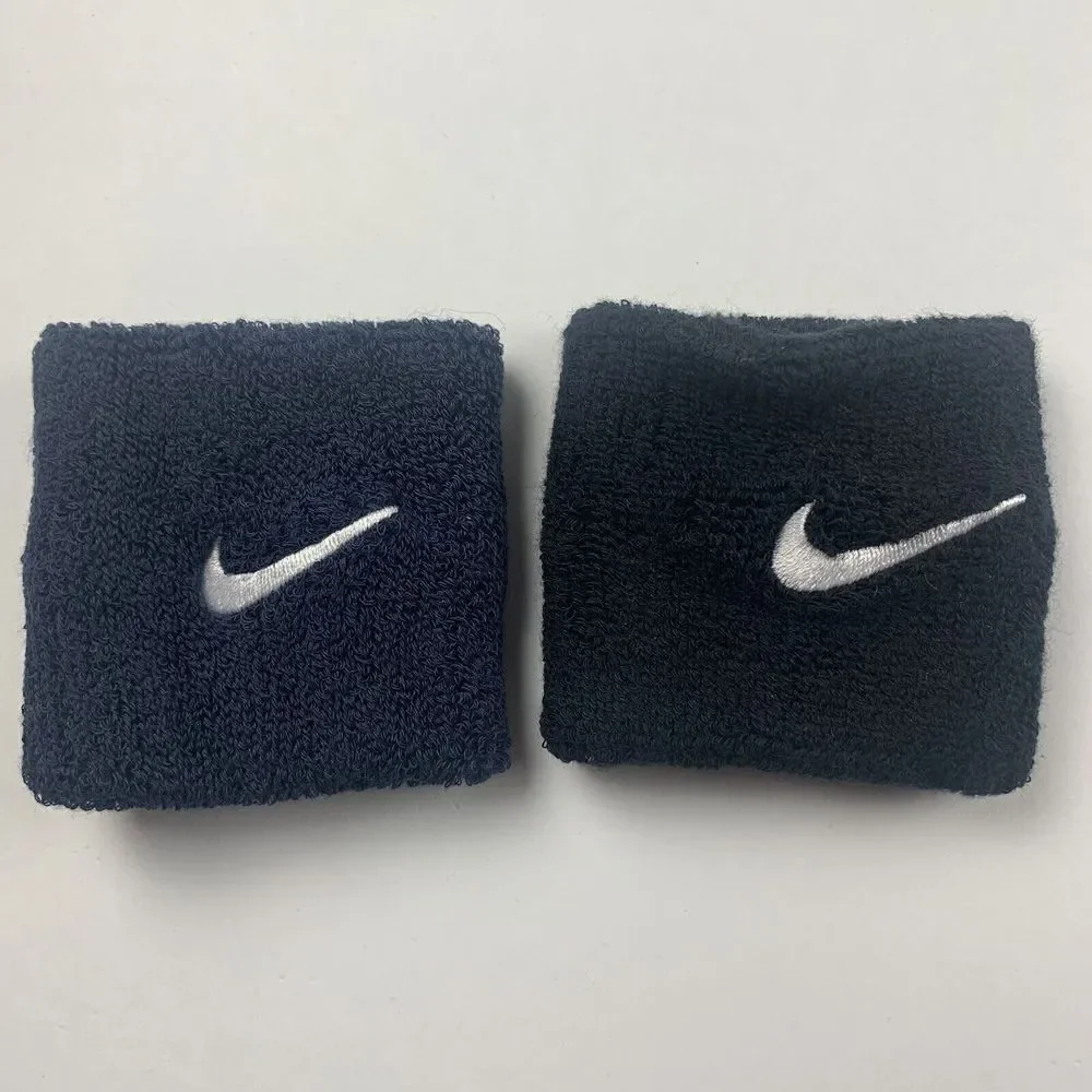 Nike Unisex Blue Black Fitness Jogging Sport Swoosh Single Wide‎ Wristbands Set